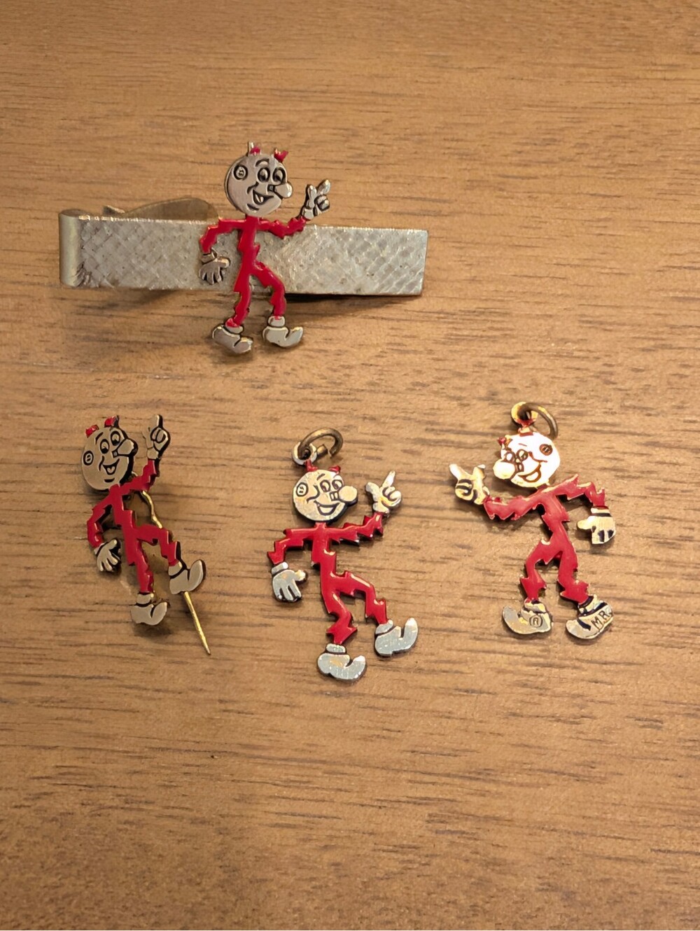 Vintage Mr. Reddy Kilowatt Tie Clip, Pin & Pendats Set
